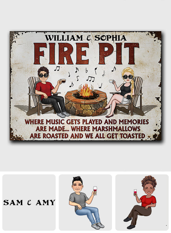 Welcome To Our Fire Pit - Personalized Backyard Rectangle Metal Sign