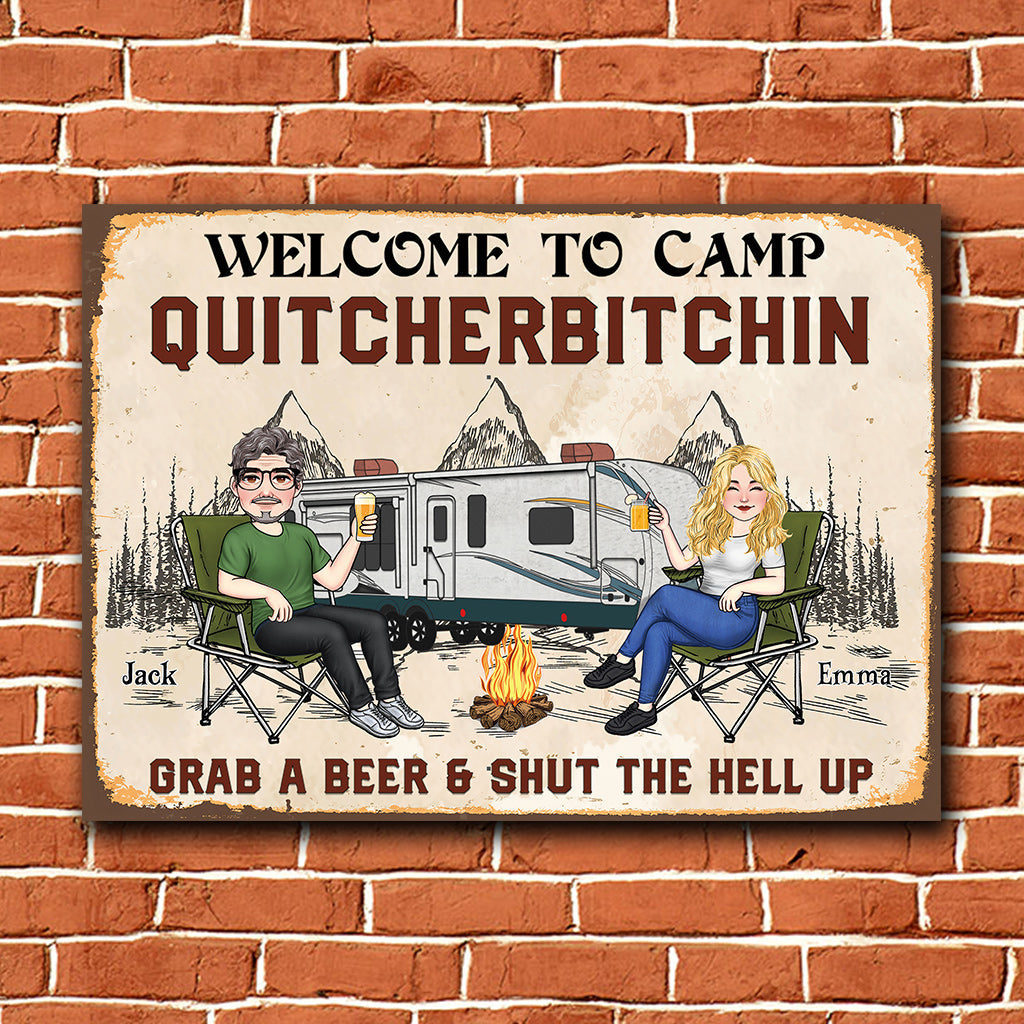 Welcome To Camp Quitcherbitchin - Personalized Camping Rectangle Metal Sign