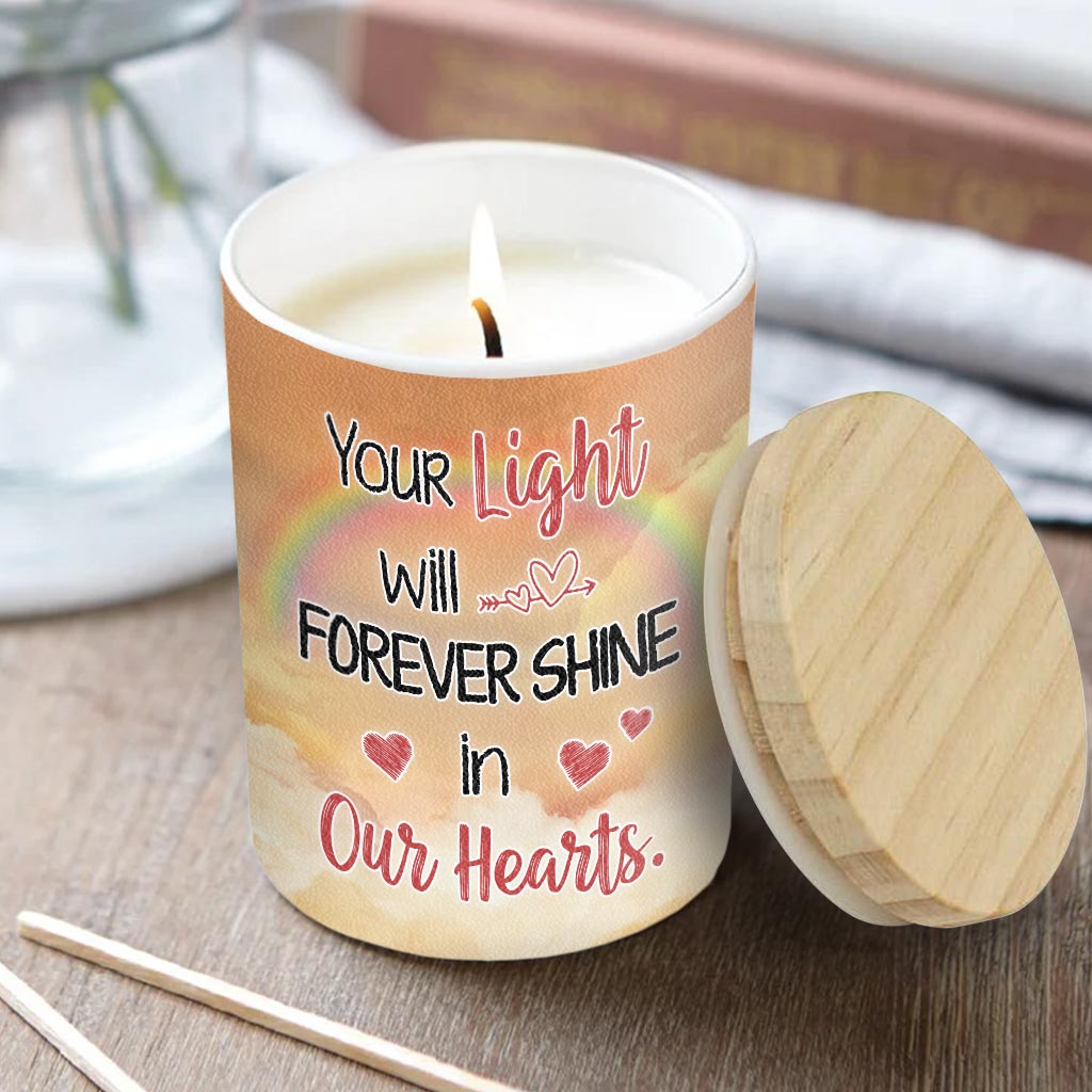Your Light Shine In Our Hearts - Personalized Dog Candle With Wooden Lid