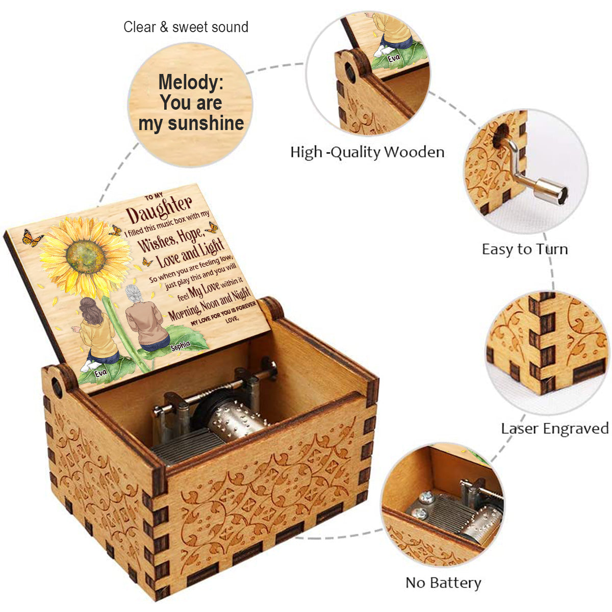 To My Daughter Granddaughter - Gift for grandma, mom, daughter, granddaughter, sister - Personalized Hand Crank Music Box