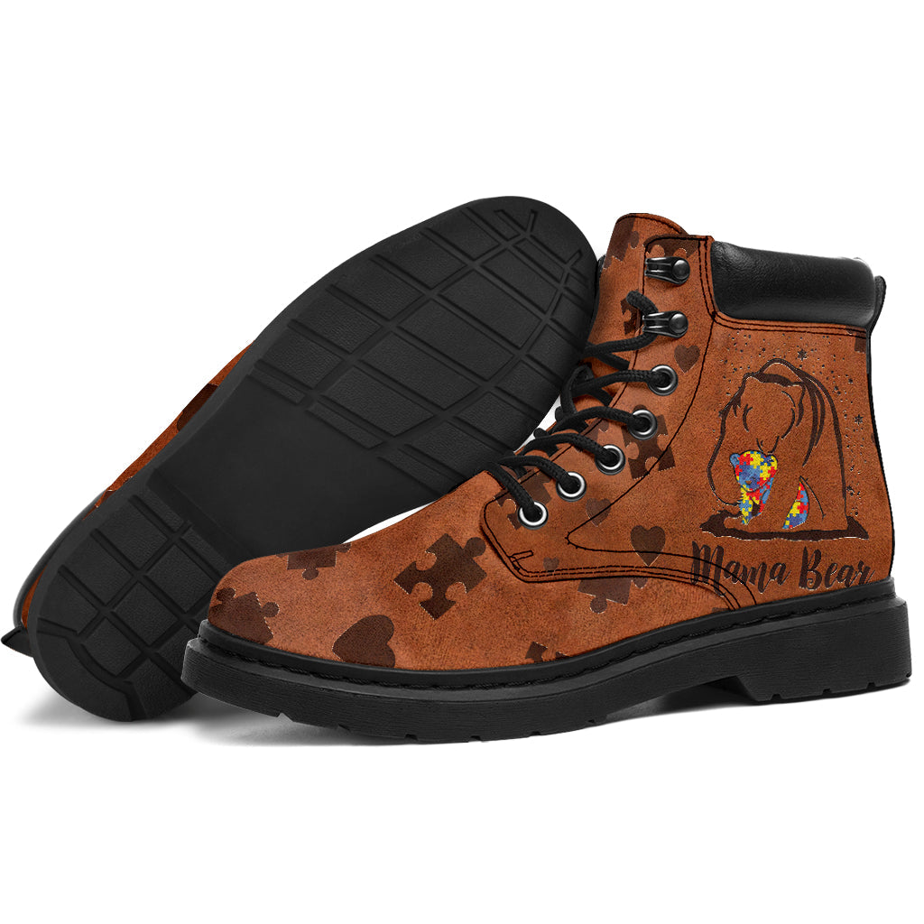 Mama Bear Leather Pattern Print Autism Awareness All Season Boots 0622