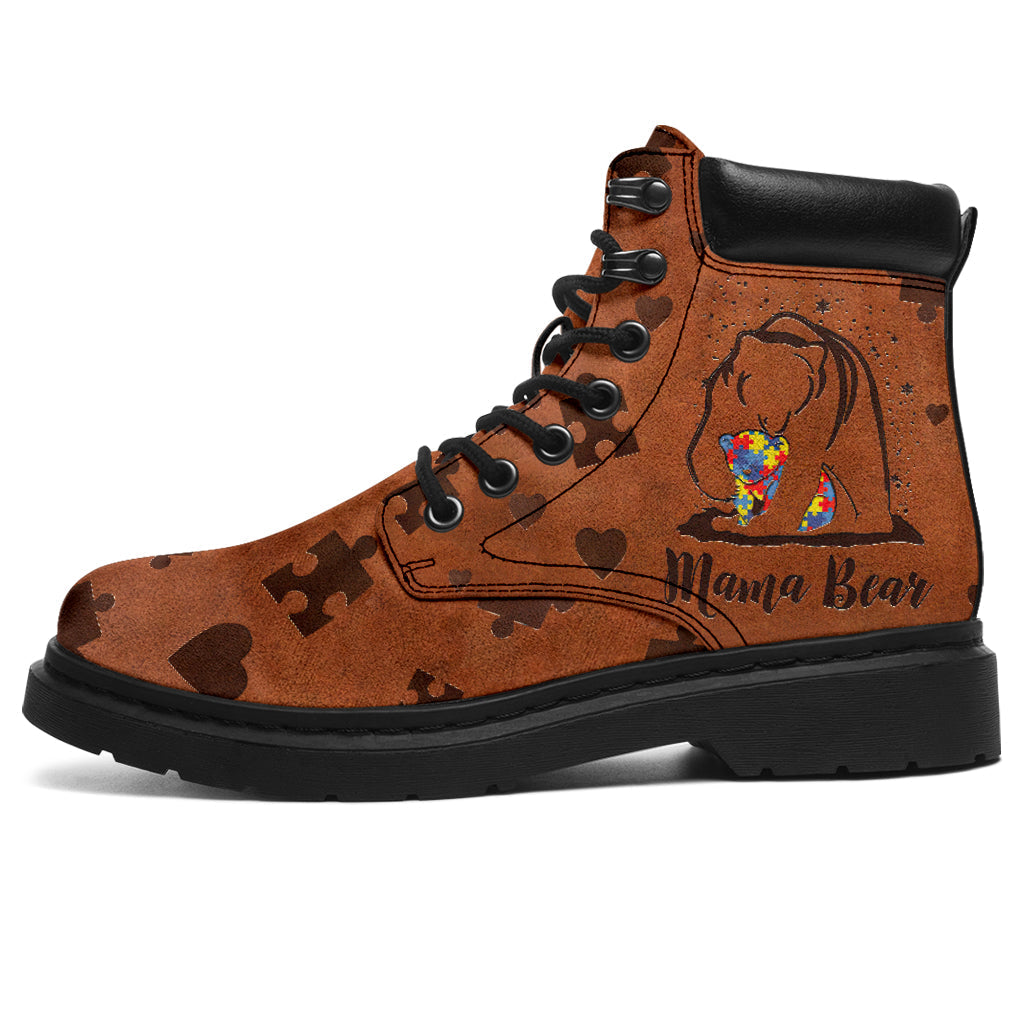 Mama Bear Leather Pattern Print Autism Awareness All Season Boots 0622