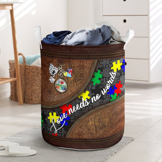 Love Needs No Words Leather Pattern Print Autism Awareness Storage Basket 0622
