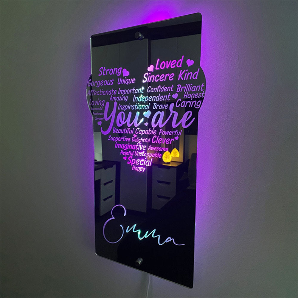 You Are - Personalized Affirmation Heart Mirror Light