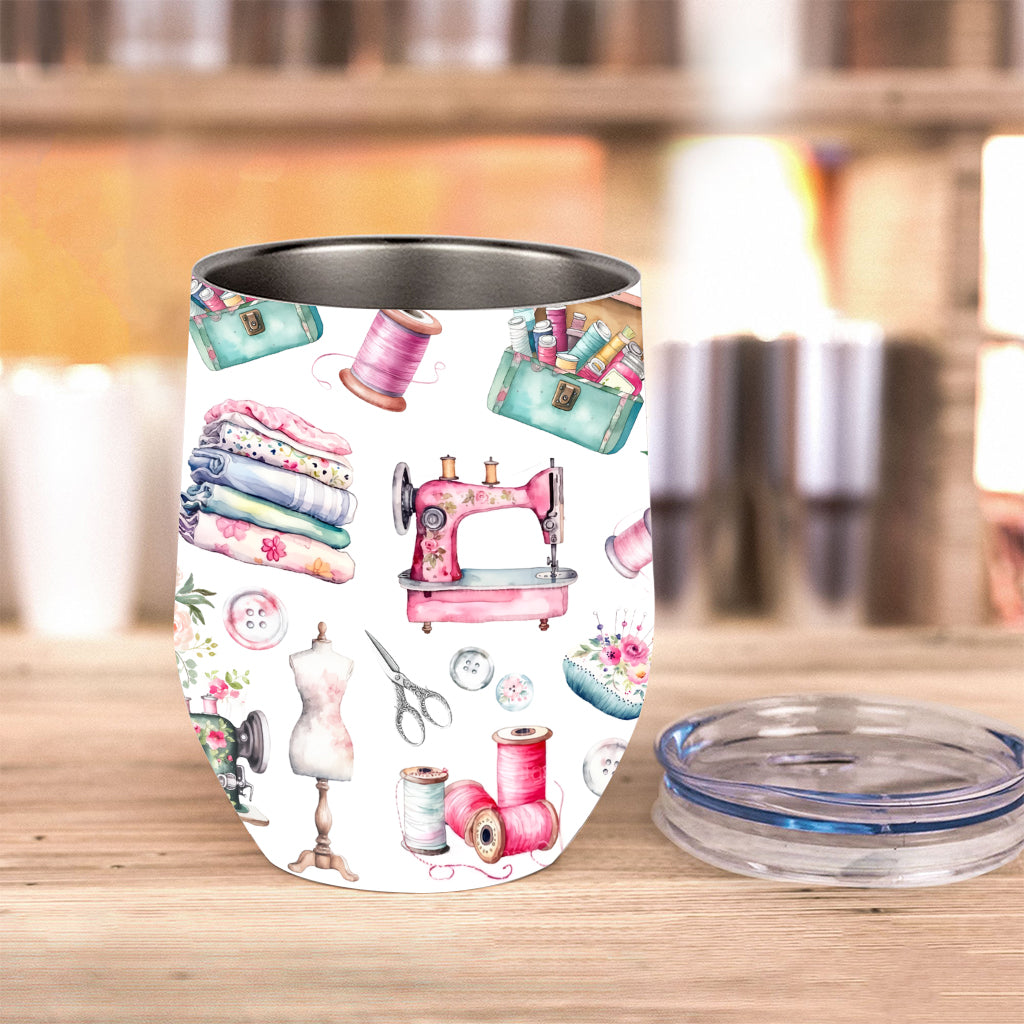 Sewing Colorful Pattern - Personalized Sewing Wine Tumbler