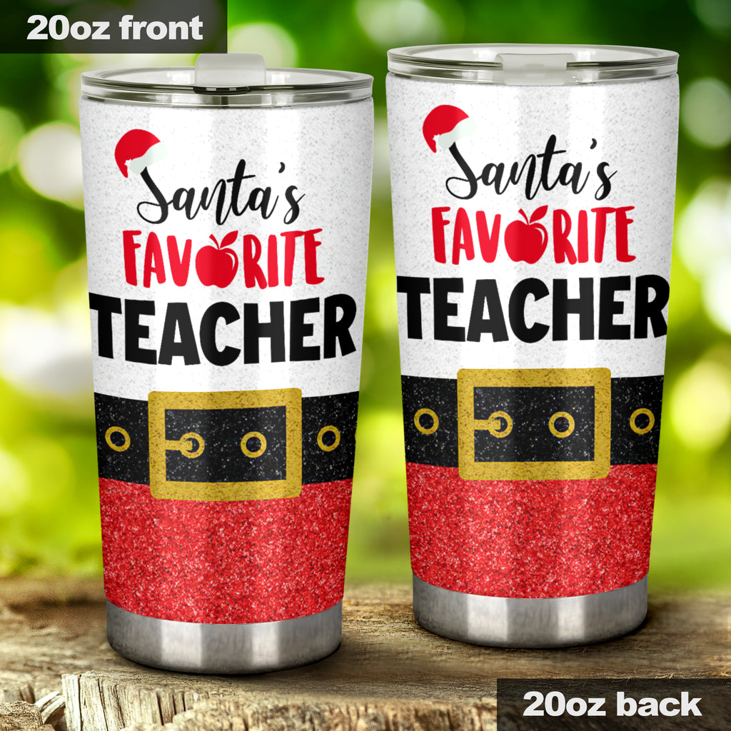 Santa's Favorite Teacher Faux Glitter Print Teacher Tumbler 0622
