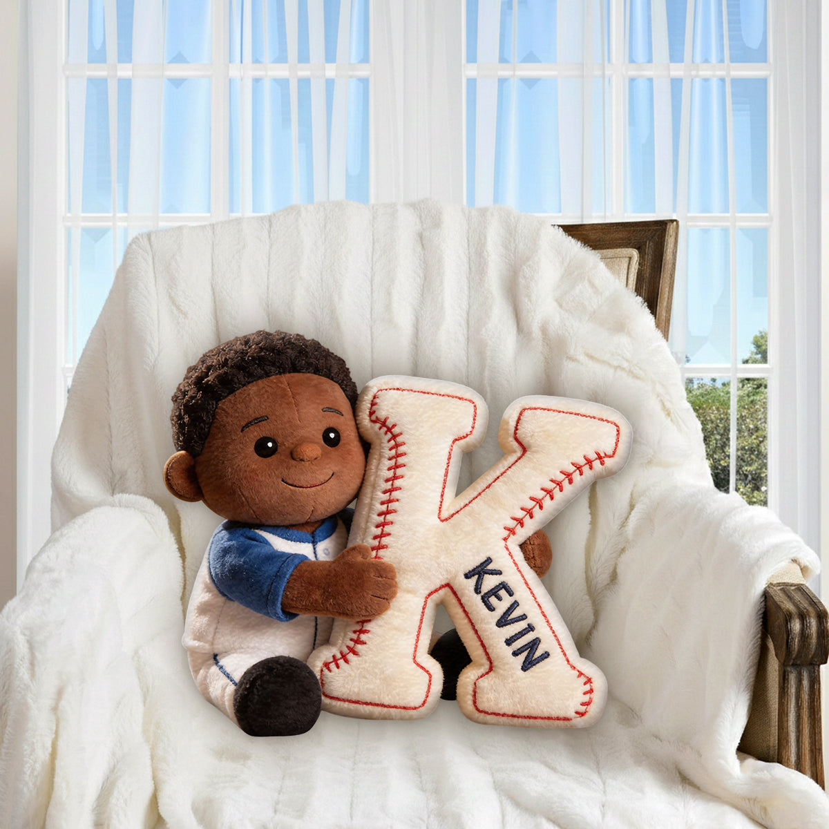 Initial Pillow Custom From Any Photo - Personalized Baseball Premium Faux Fur Pillow