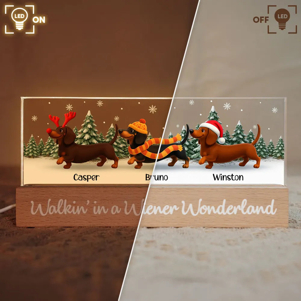 Personalized LED Light Plaque, Festive Dachshunds, Warm Glow, Snowy Christmas Scene, Creative Gift for Dog Lovers