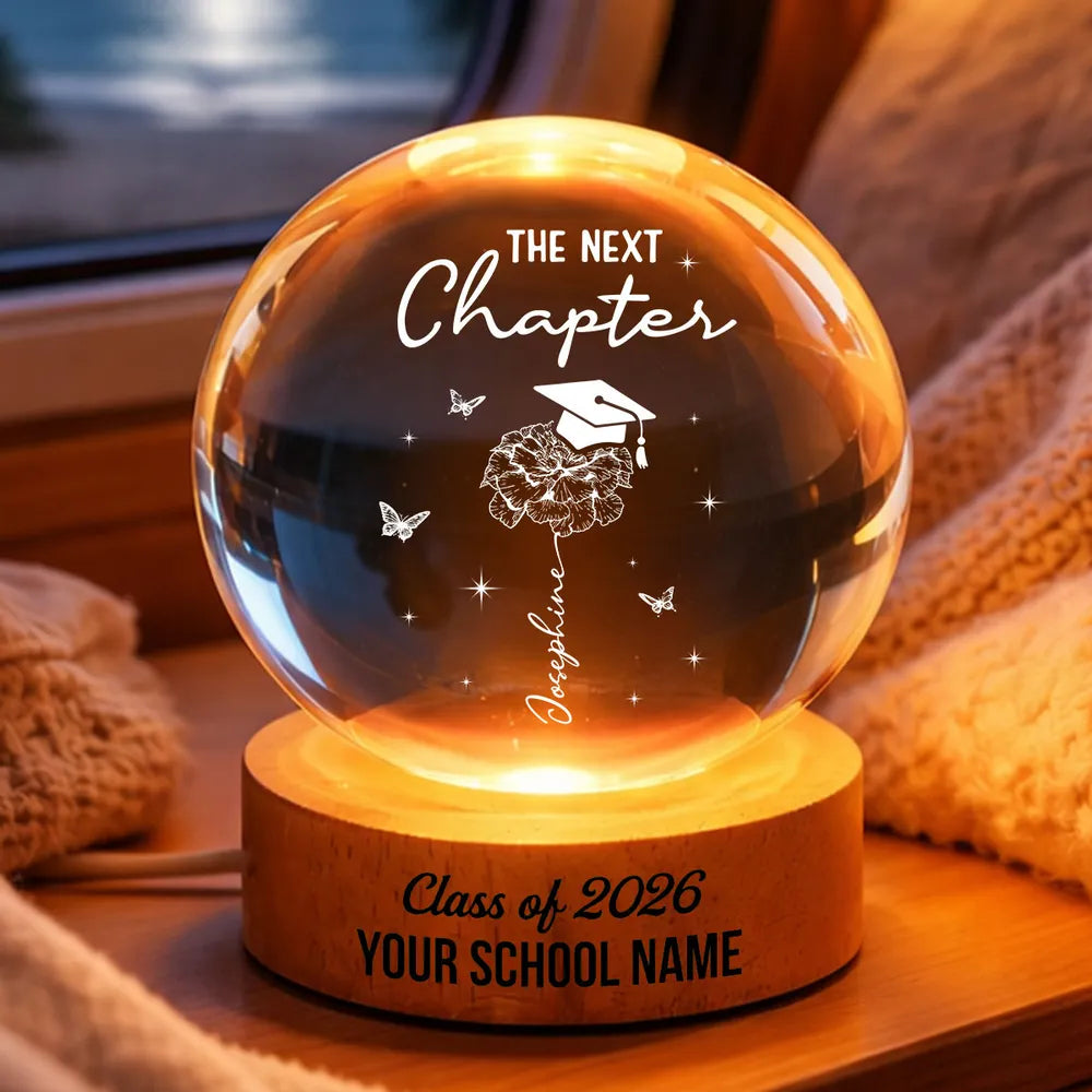 Personalized Globe Lamp Night Light, The Next Chapter Graduation Cap Floral Design, Cozy Dorm Decor, Unique Gift