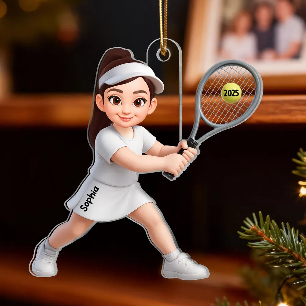 Personalized Tennis Player Acrylic Ornament for Christmas Tree Decor, Cute Cartoon Style Unique Gift for Tennis Lovers