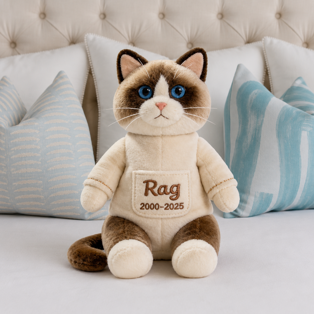 Custom Pet Memorial Ragdoll Cat Faux Fur Shaped Pillow - Personalized Cat Loss Remembrance Stuffed Animal, Sympathy Keepsake Gift for Kitten Lovers