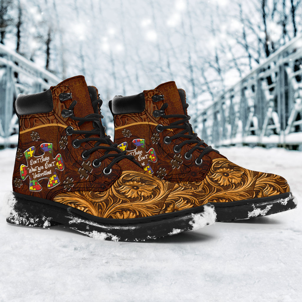 Don't Judge What You Don't Understand Autism Awareness All Season Boots 0622
