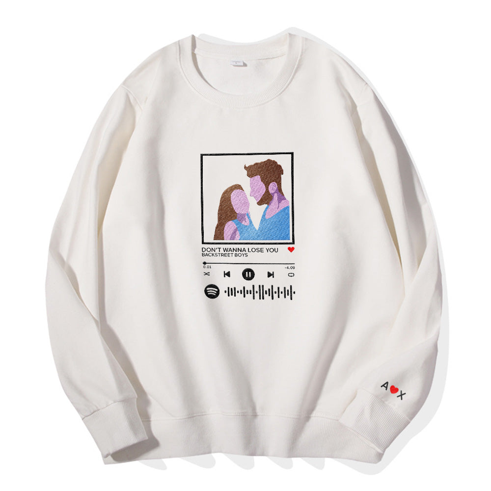 Custom Embroidered Pattern Audio Track - Personalized Couple Sweatshirt