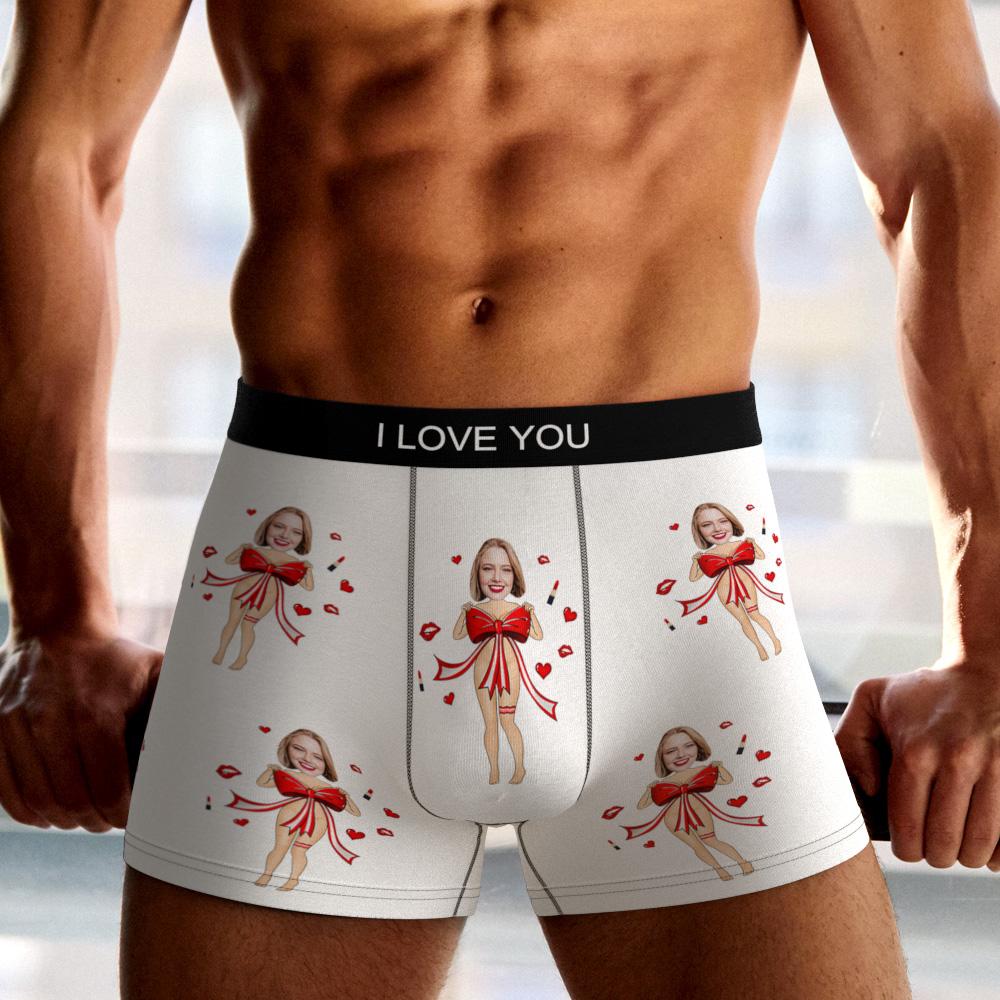 Custom Photo Boxer Red Bow AR View - Personalized Couple Men's boxer briefs