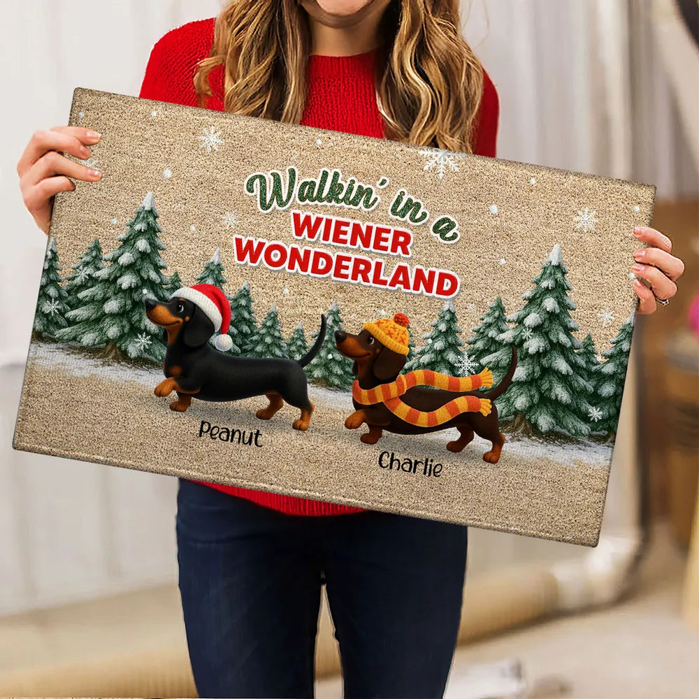 Personalized Dachshund Standard Doormat Christmas Entryway Decor, Walkin in a Wiener Wonderland, Unique Holiday Gift for Dog Lovers