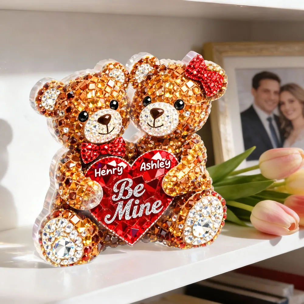 Cute Be Mine Teddy Bear Duo Acrylic Keychain, Personalized Love Charm for Keys or Bag, Sweet Romantic Gift for Couples