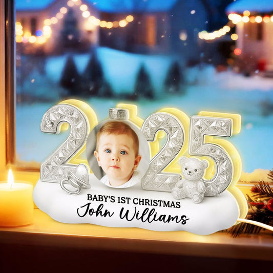 Baby's First Christmas Acrylic Light Box - Custom Photo, Warm Glow Nursery Decor - Unique Gift for New Parents