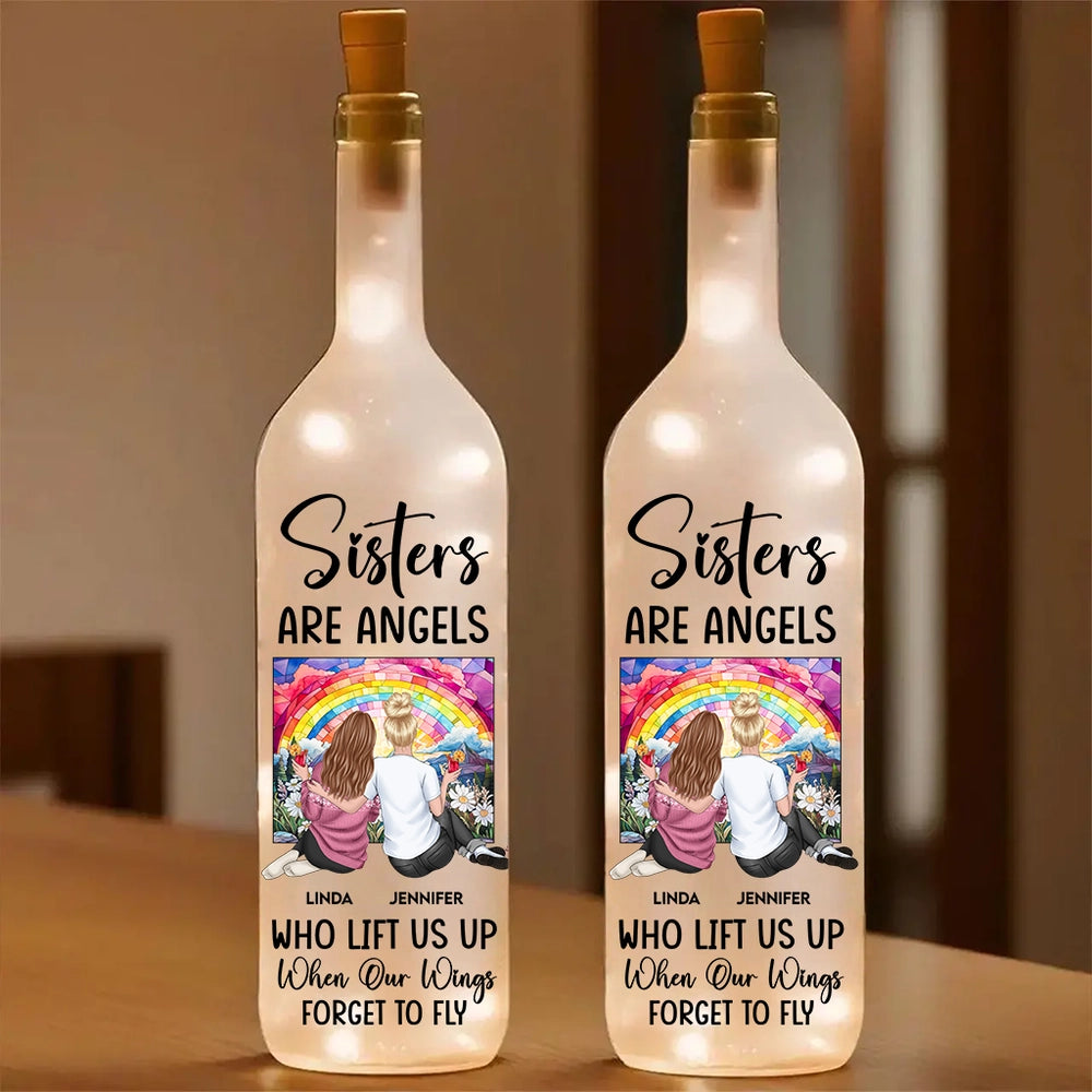Bottle Lamp Sisters Are Angels design – warm decorative light with soft glow, meaningful home décor for shared memories, gift-ready for best friends and sisters