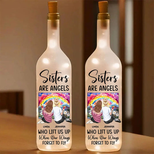 Bottle Lamp Sisters Are Angels design – warm decorative light with soft glow, meaningful home décor for shared memories, gift-ready for best friends and sisters