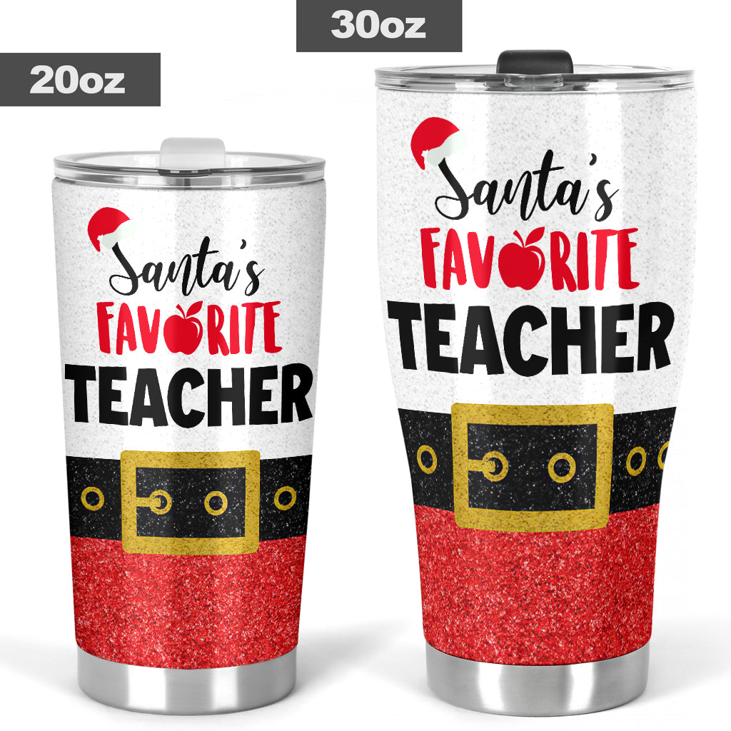 Santa's Favorite Teacher Faux Glitter Print Teacher Tumbler 0622