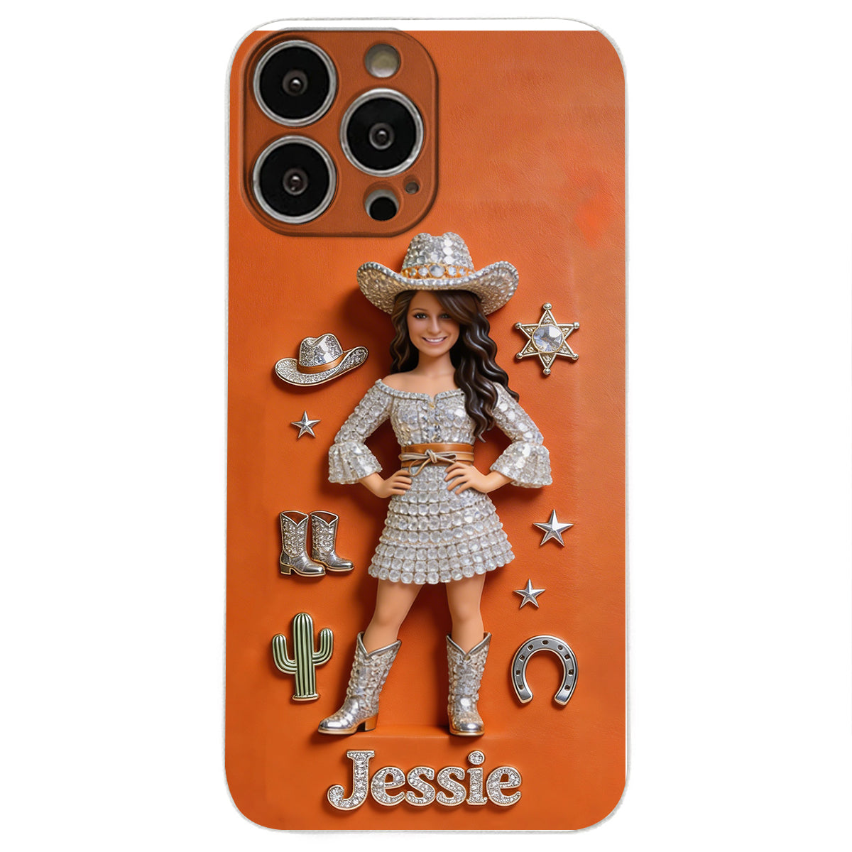 Cowgirl Spirit - Personalized Cowgirl 3D Embossed Leather Phone Case