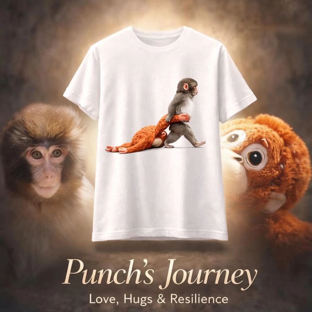 Personalized Classic Tee with Baby Monkey Punch Journey Graphic, Cute Animal Lover Gift for Everyday Smiles