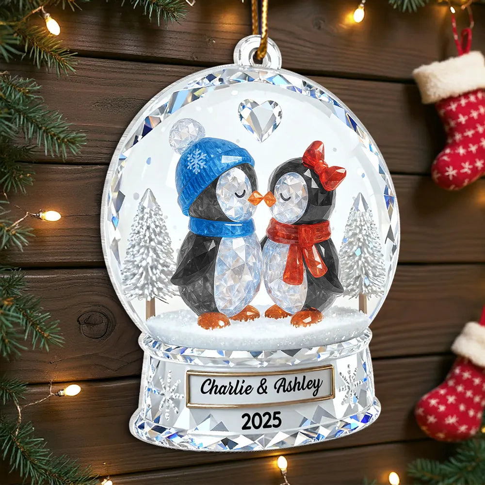 Custom Penguin Couple Acrylic Ornament for Christmas Tree, Cozy Winter Love Scene, Heartfelt Personalized Gift for Someone Special