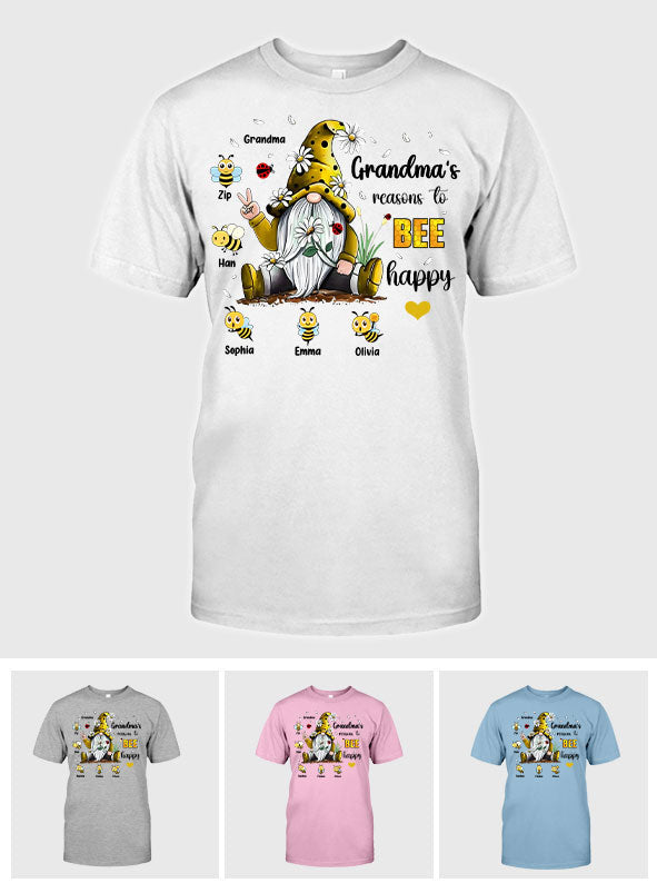 Grandma's Reasons To Bee Happy - Personalized Grandma T-shirt And Hoodie