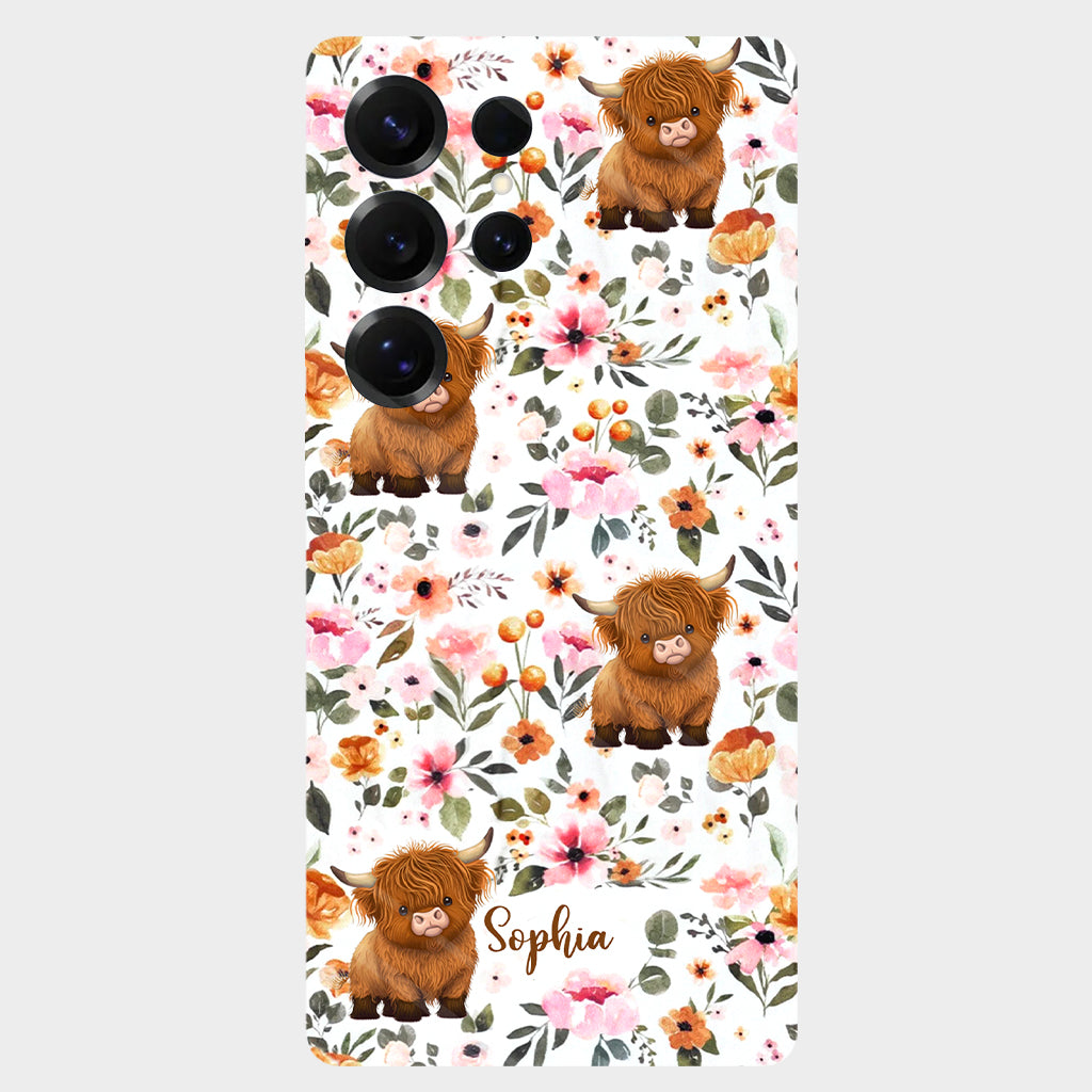Floral Highland Cow - Personalized Highland Cow Full Print Phone Case