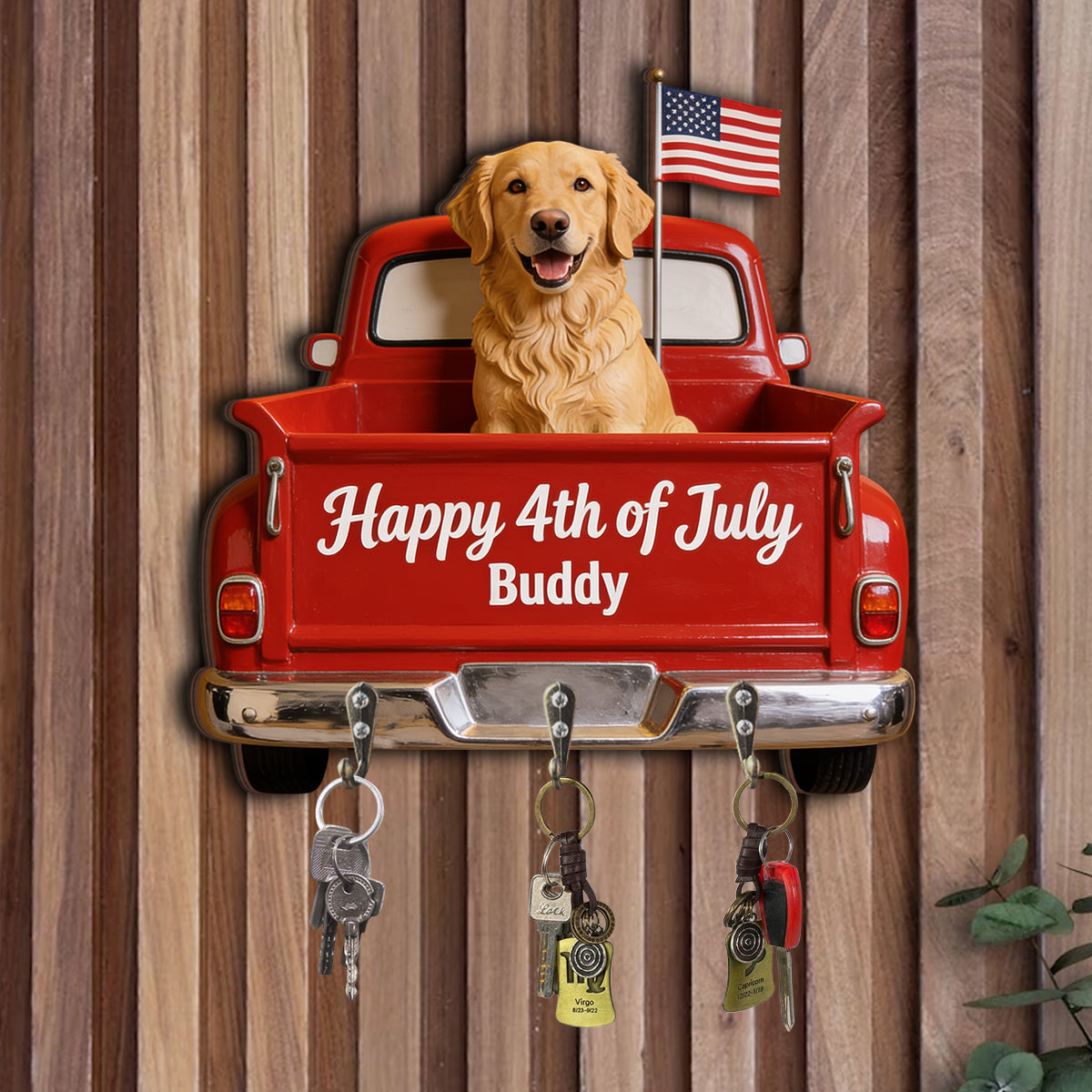 Happy 4th Of July Personalized Dog Key Holder - Personalized Dog Custom Shaped Hanging Rack