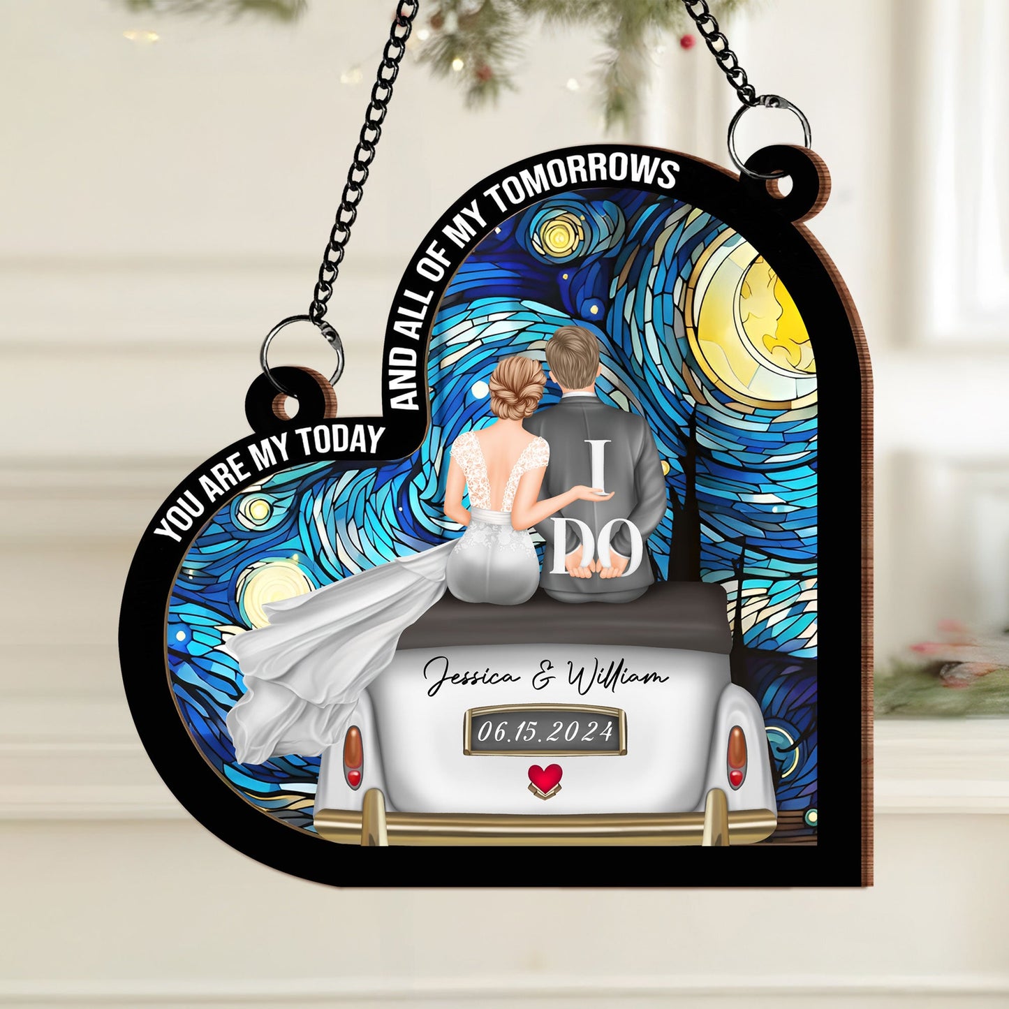 Romantic Wedding Keepsake - "You Are My Today and All of My Tomorrows" Layered Wooden and Acrylic Ornament, Perfect for Newlyweds