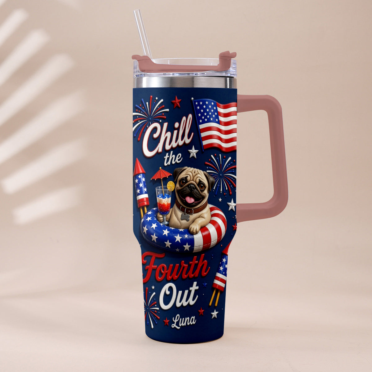 Funny Pet Chill The Fourth Out - Personalized Dog Tumbler With Plush Charm