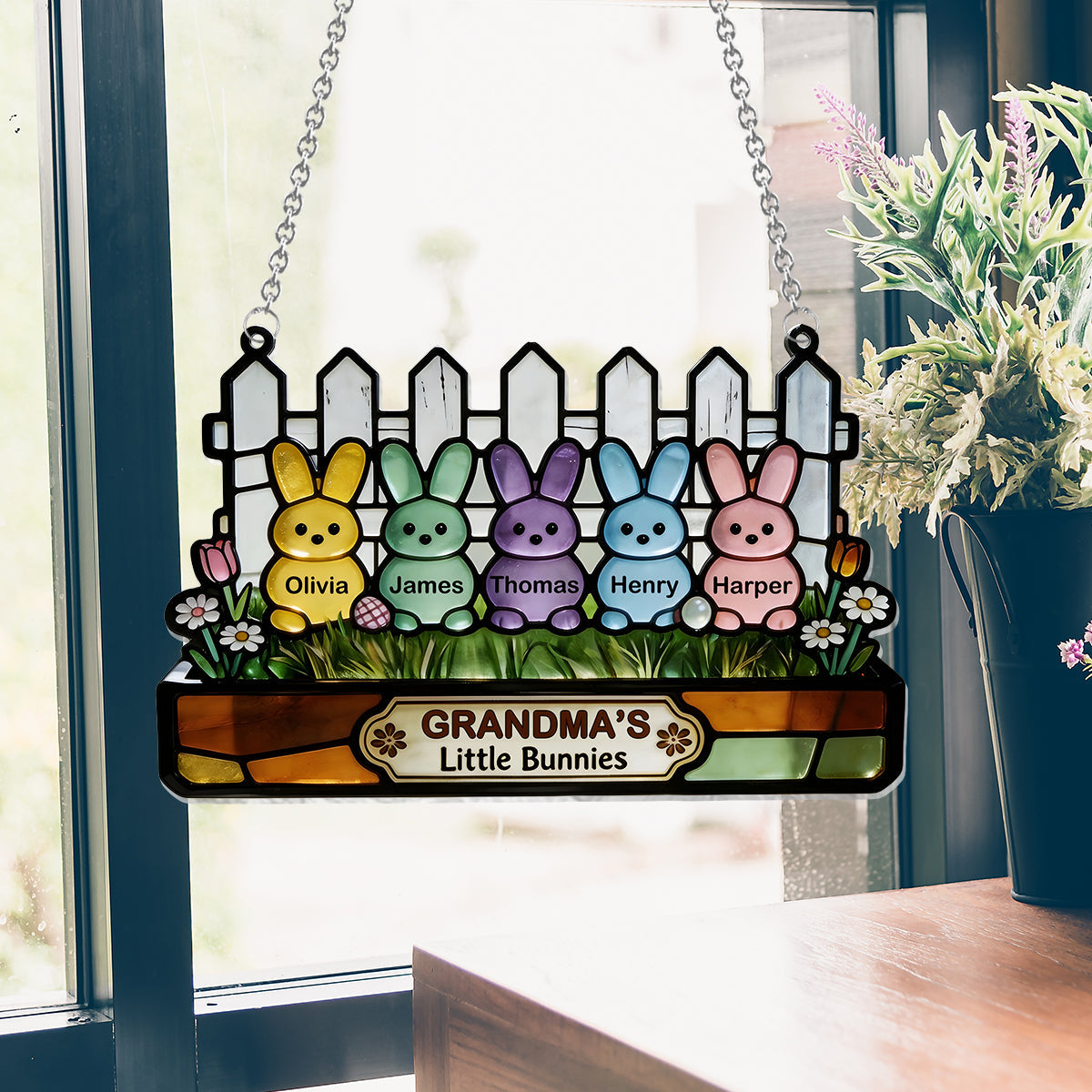 Easter Grandma Little Bunnies - Personalized Grandma Window Hanging Suncatcher Ornament