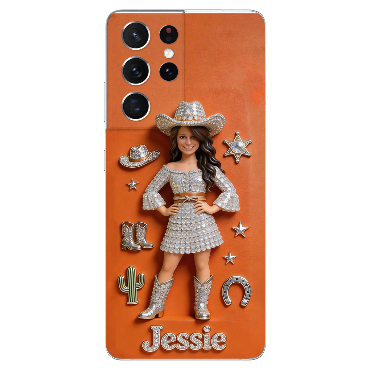 Cowgirl Spirit - Personalized Cowgirl 3D Embossed Leather Phone Case