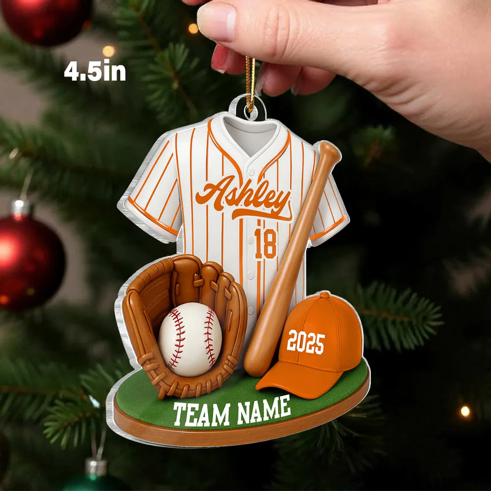Personalized Baseball Jersey & Gear Ornament – Custom Name, Number & Team, Perfect Christmas Gift for Players and Fans