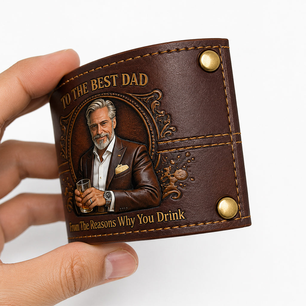 Cool Dad Club - Personalized Father Whiskey Glass With Leather Holder