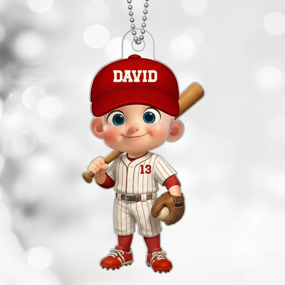 Baseball Acrylic Ornament with Cute Character Design, Customizable Holiday Tree Decoration, Perfect Gift for Kids and Families