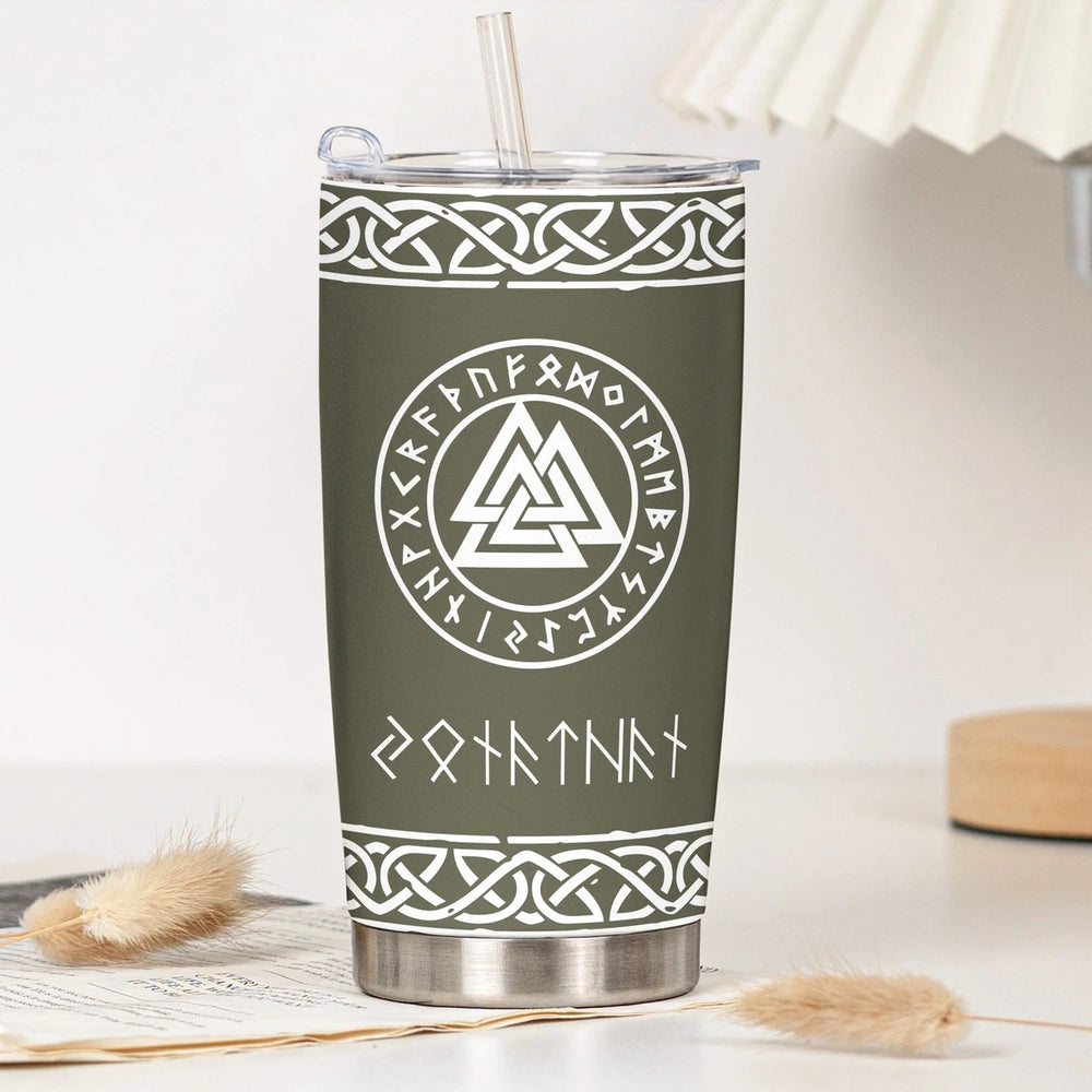 Norse Mythology Insulated Travel Tumbler, Personalized Rune Name Look - Sleek Celtic Knot Style, Creative Gift for Any Viking Fan