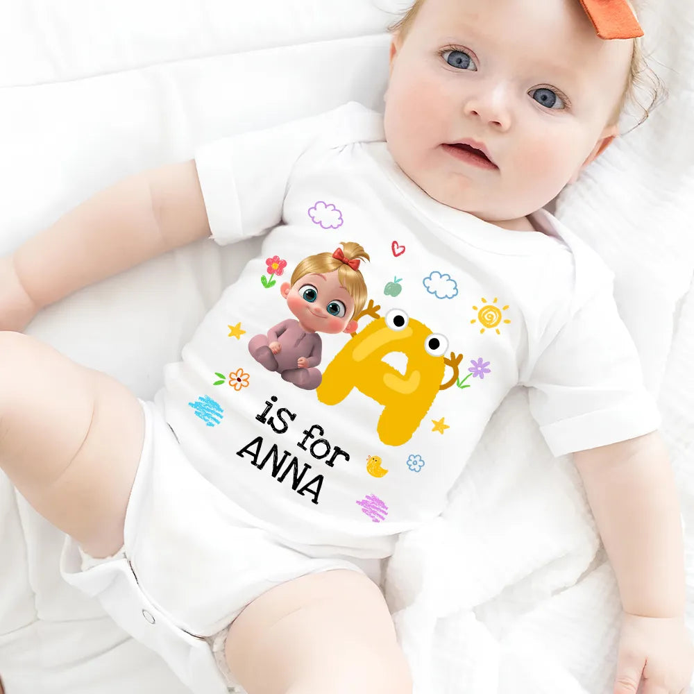Short Sleeve Baby Onesie, Personalized A Is For Name Cute Print - Photo-Ready Newborn Gift Idea