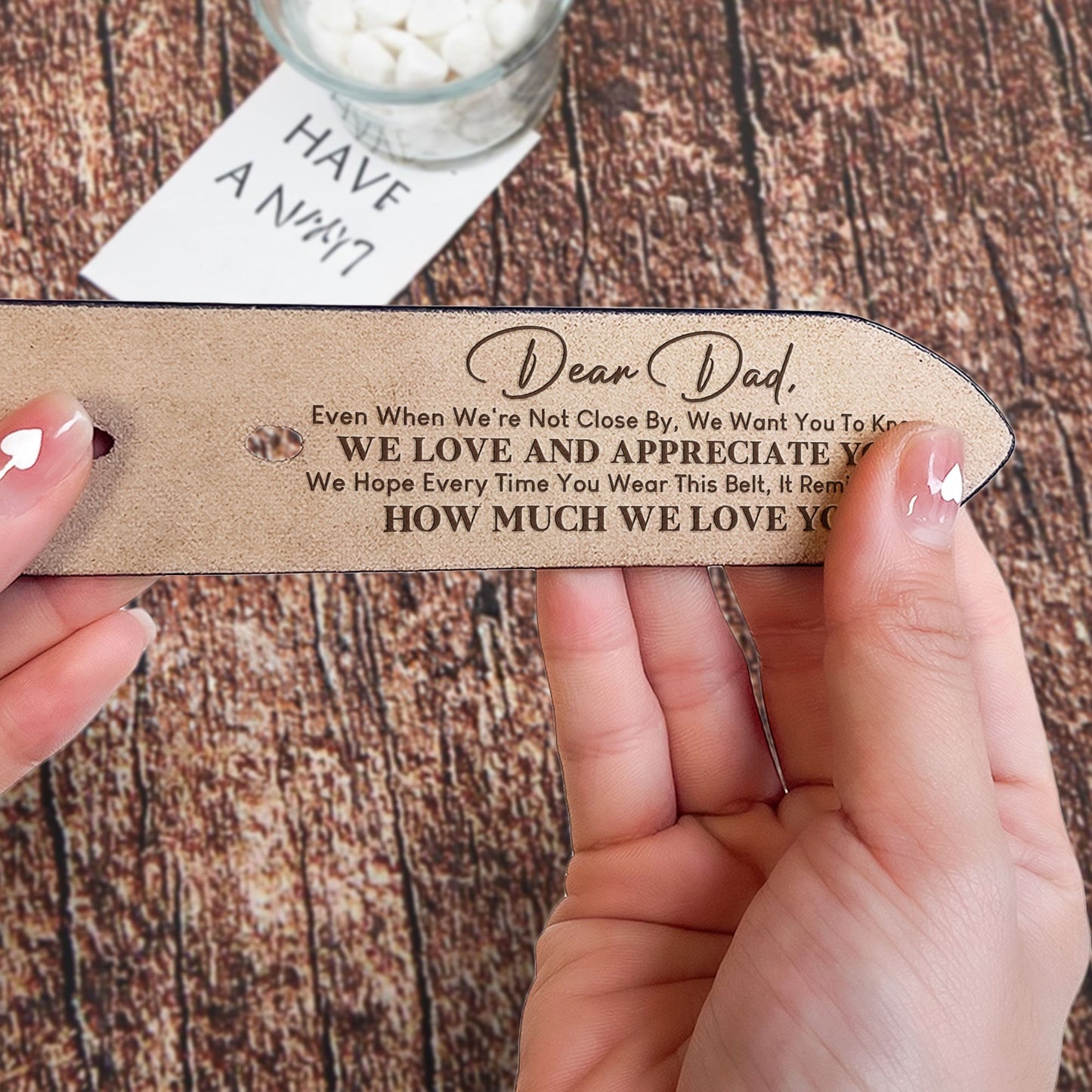 “Dear Dad” Personalized Belt – We Love & Appreciate You, Adjustable Brown Leather