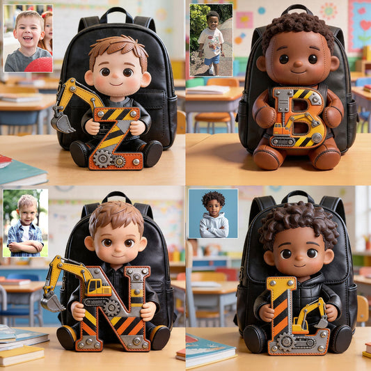 Alphabet Letter Construction Theme - Personalized Kid Changeable Leather Patch Backpack