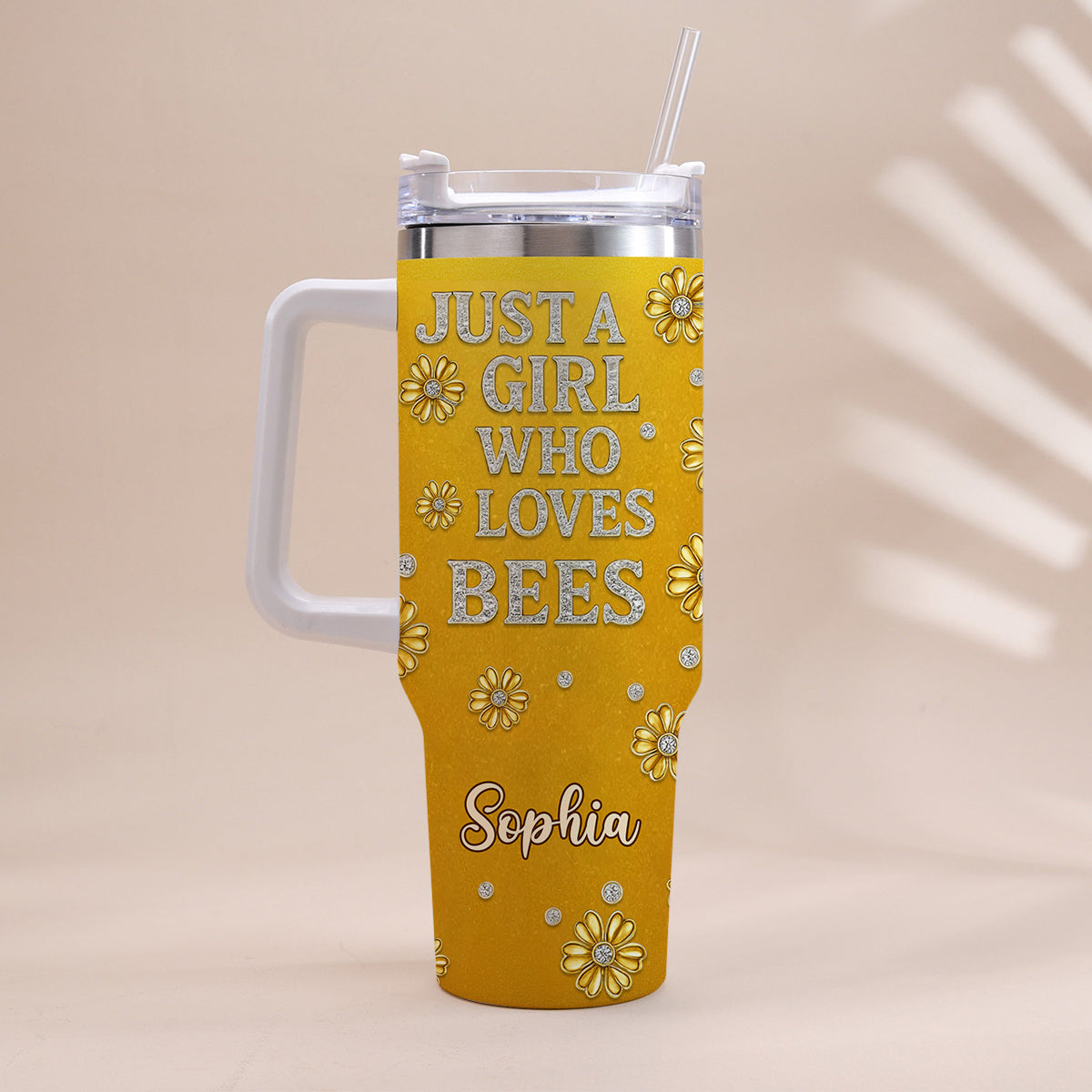 Just A Girl Who Loves Bees - Personalized Bee Tumbler With Handle