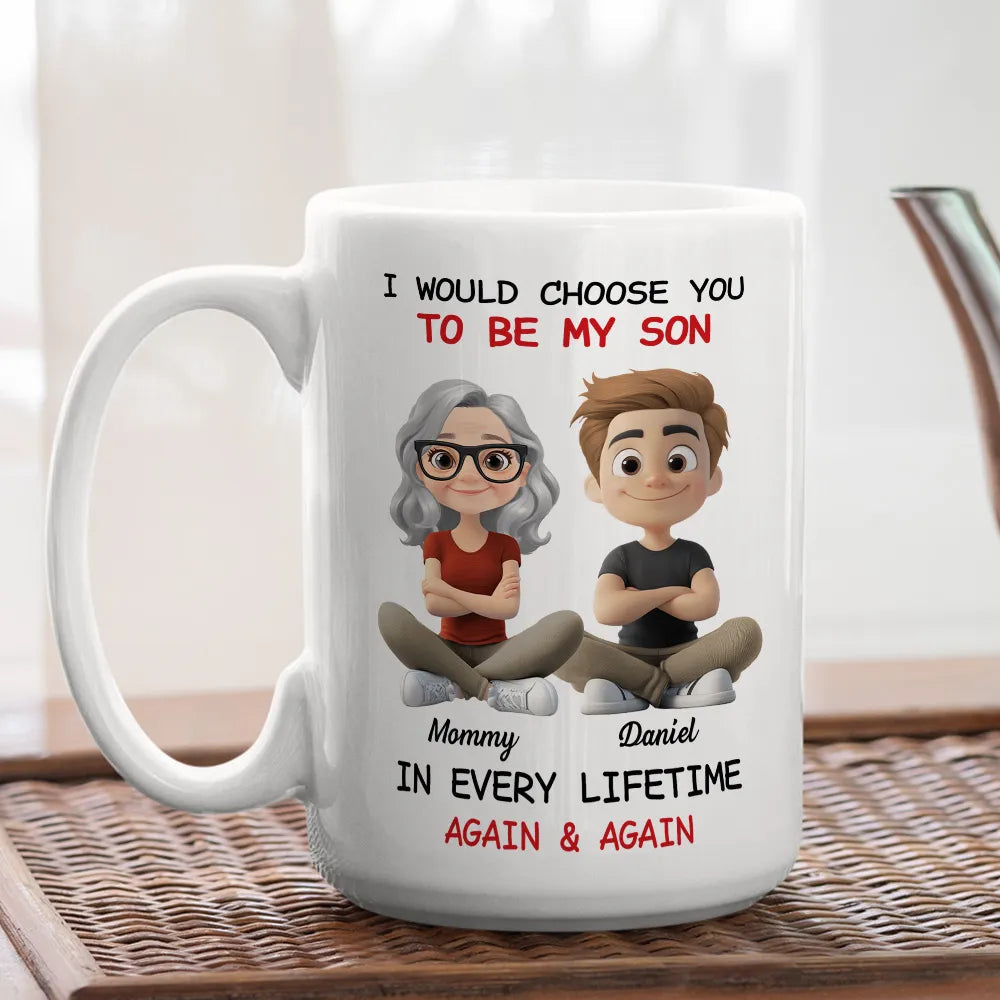 White Ceramic Mug with Heartwarming Mom and Son Design, Perfect Gift Choice