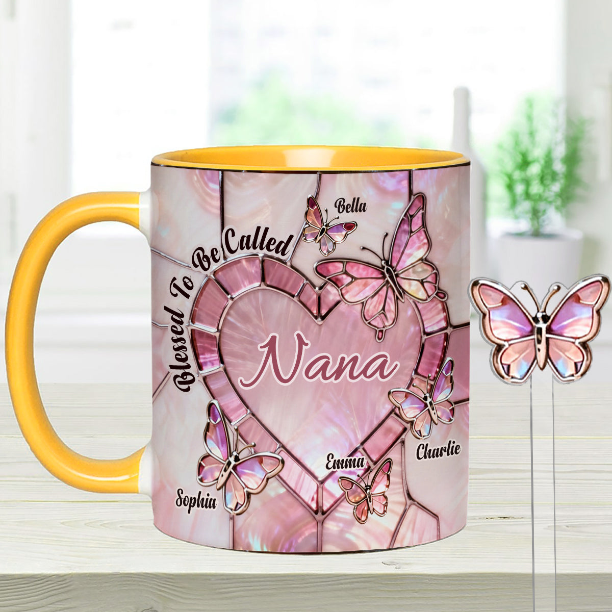 Blessed To Be Called Nana Mama Gigi Grandma - Personalized Grandma Set Accent Mug with Acrylic Stirrers