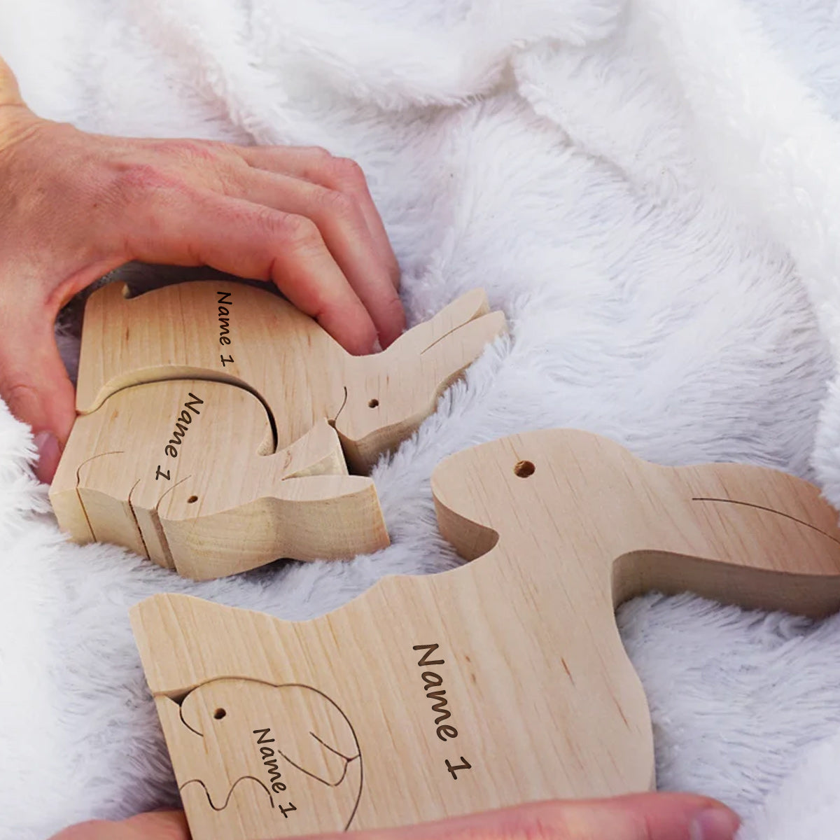 Easter Wooden Bunny Family Puzzle - Personalized Easter Day Easter Wooden Bunny Family Puzzle
