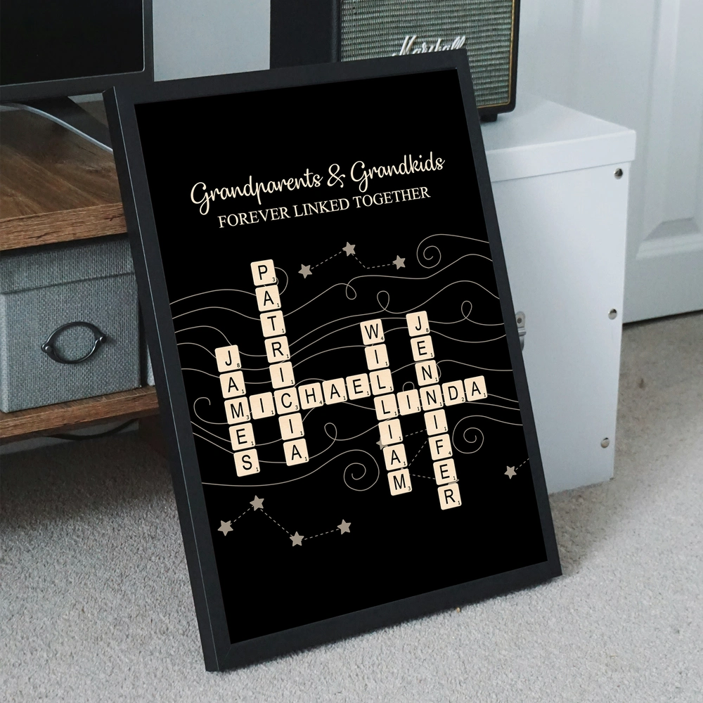 Personalized Grandparents & Grandkids Scrabble-Style Poster, Custom Family Names Wall Art, Heartwarming Gift