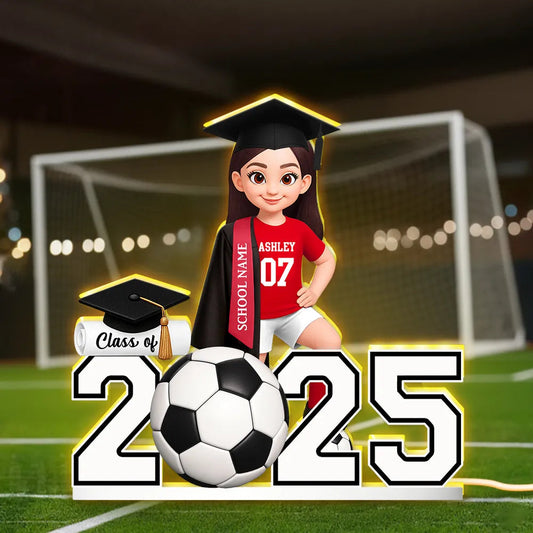 Custom Class Acrylic Light Box with Graduation Cap and Soccer Theme, Warm Atmosphere Lamp for Bedroom or Bookshelf, Memorable Gift