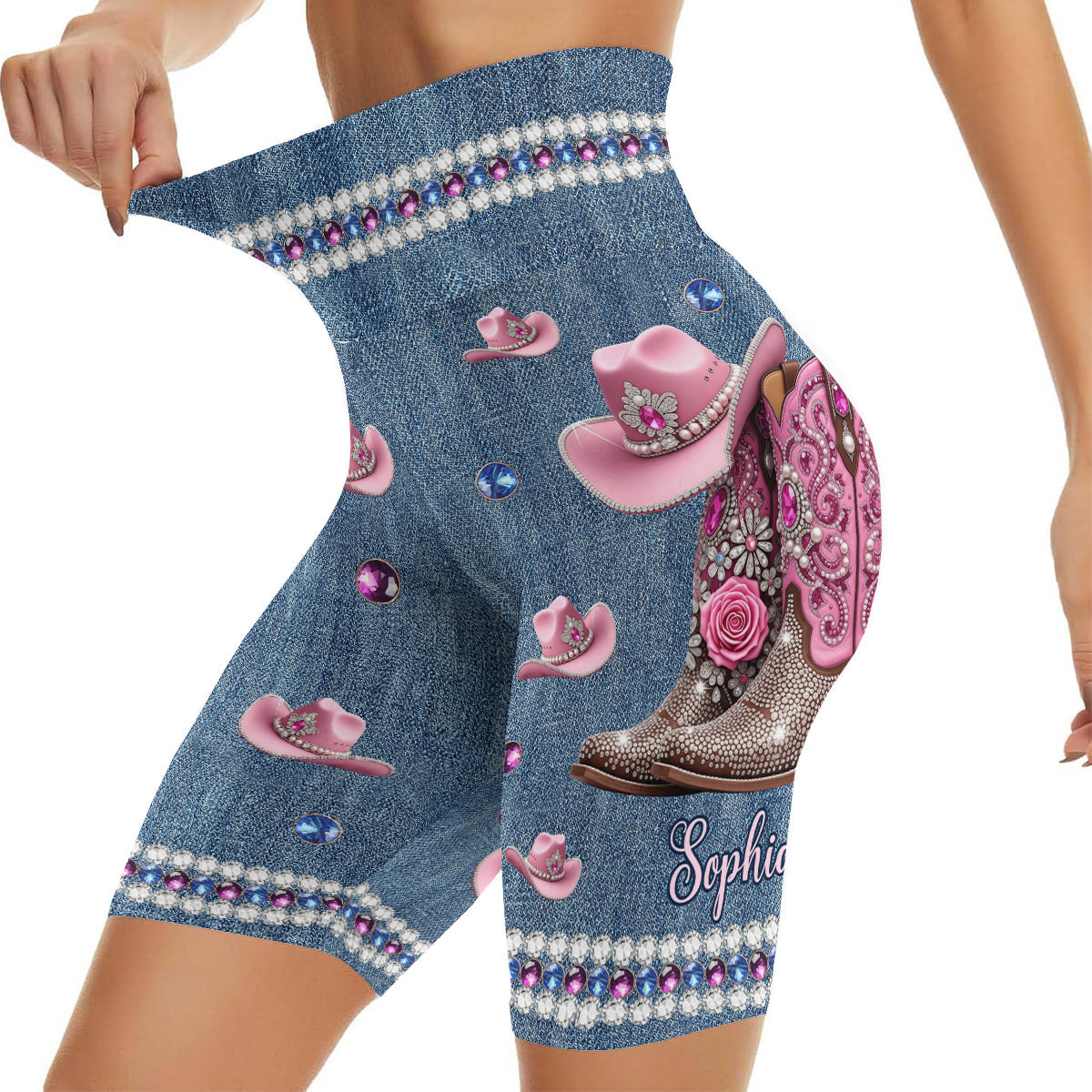 Cool Cowgirl - Personalized Cowgirl High-Waisted Biker Shorts