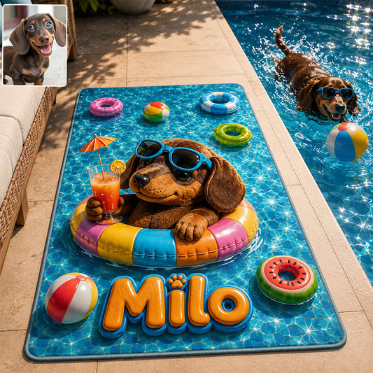 Funny Pet Summer Vibes Poolside - Personalized Dog Non-Slip Tufted Rug