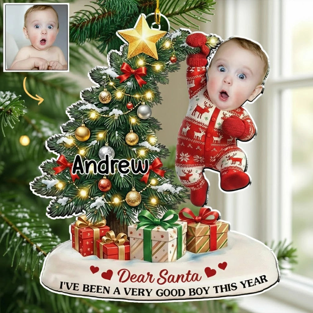 Personalized Acrylic Ornament with Baby Photo Hanging on Christmas Tree, Cute Custom Keepsake & Unique Holiday Gift for Families